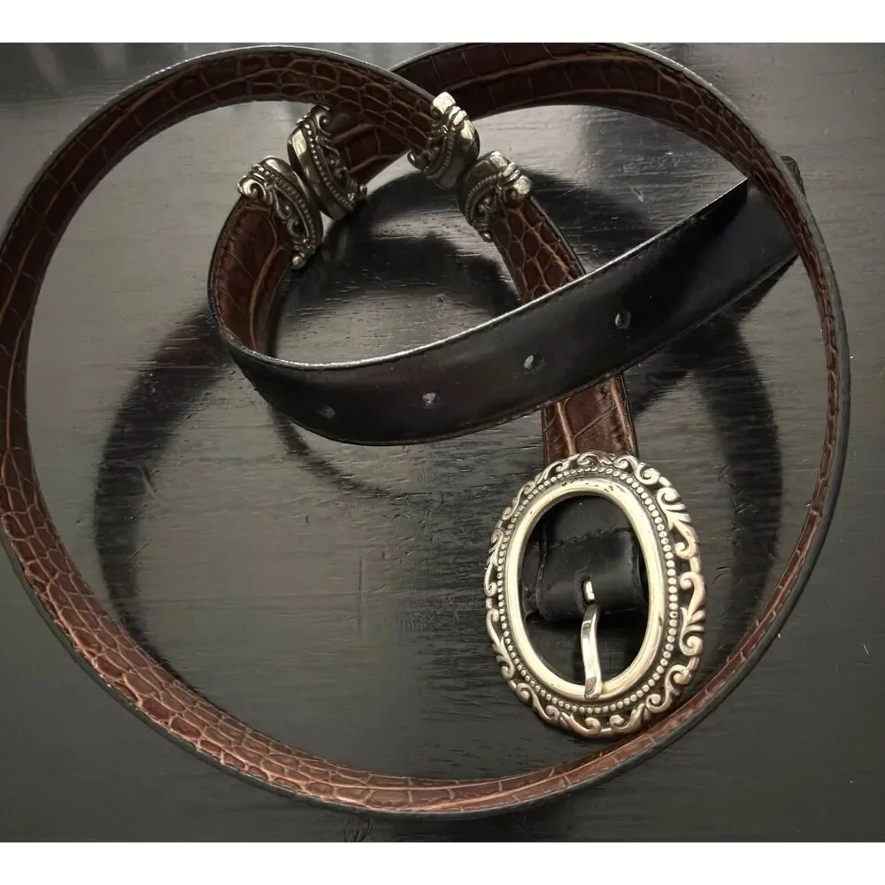 Vintage Brighton Brown & Black Reversible Leather Belt Size M 36" - Picture 1 of 7
